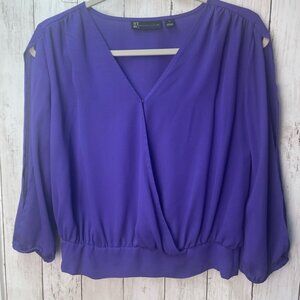 New York & Company Purple Flutter Sleeve Wrap Blouse size Small